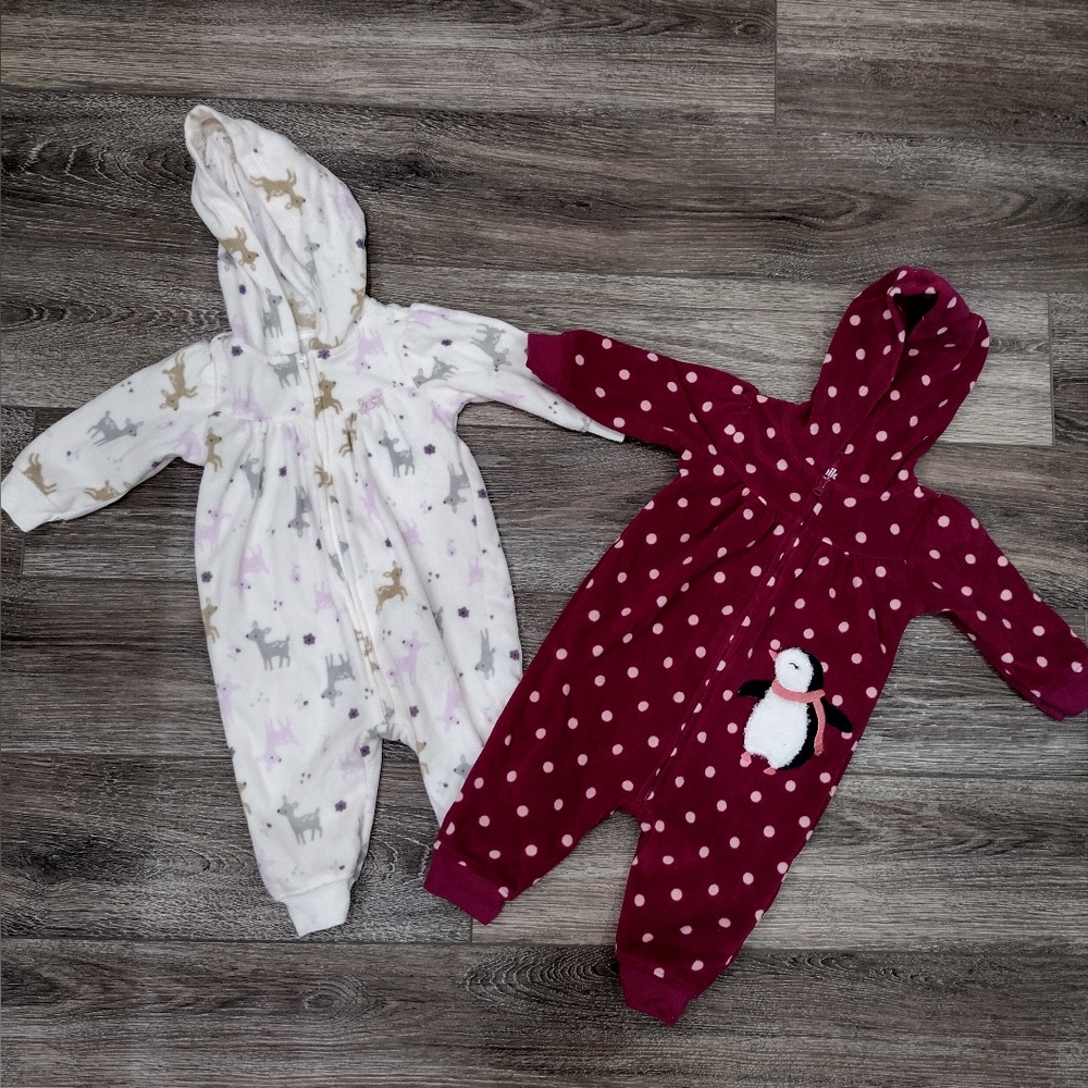 Carter's Child of Mine Baby Girl Fleece Jumpsuits Size 3-6M